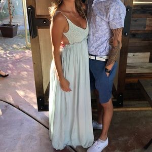 Mint green backless maxi dress